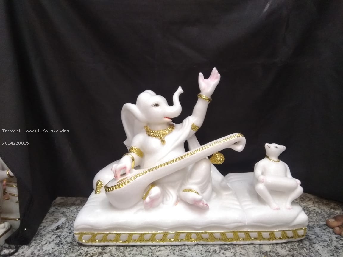 White Marble Veena Ganesh Statue