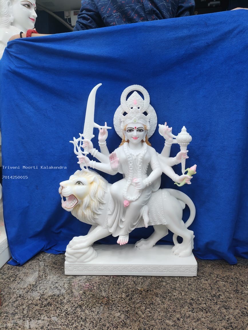 White Durga Mata on Lion Statue thumbnail