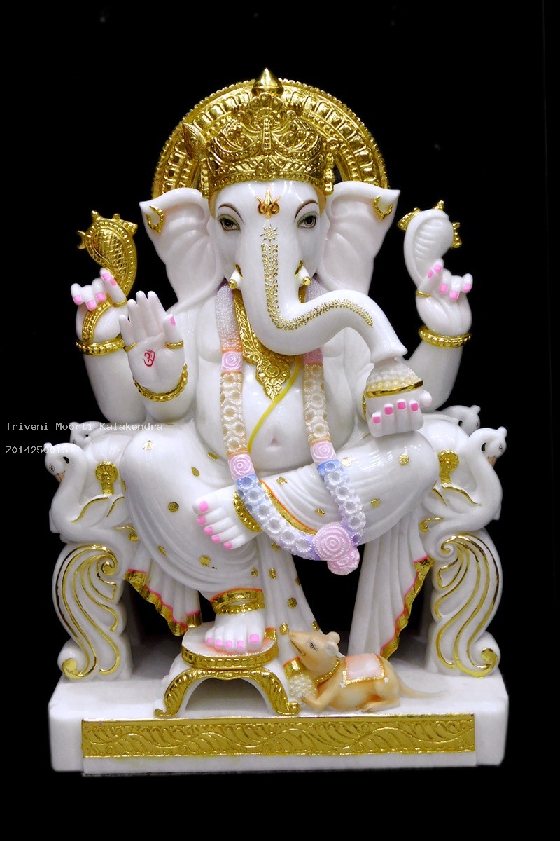 White Gold Ganesh Maharaja Statue thumbnail