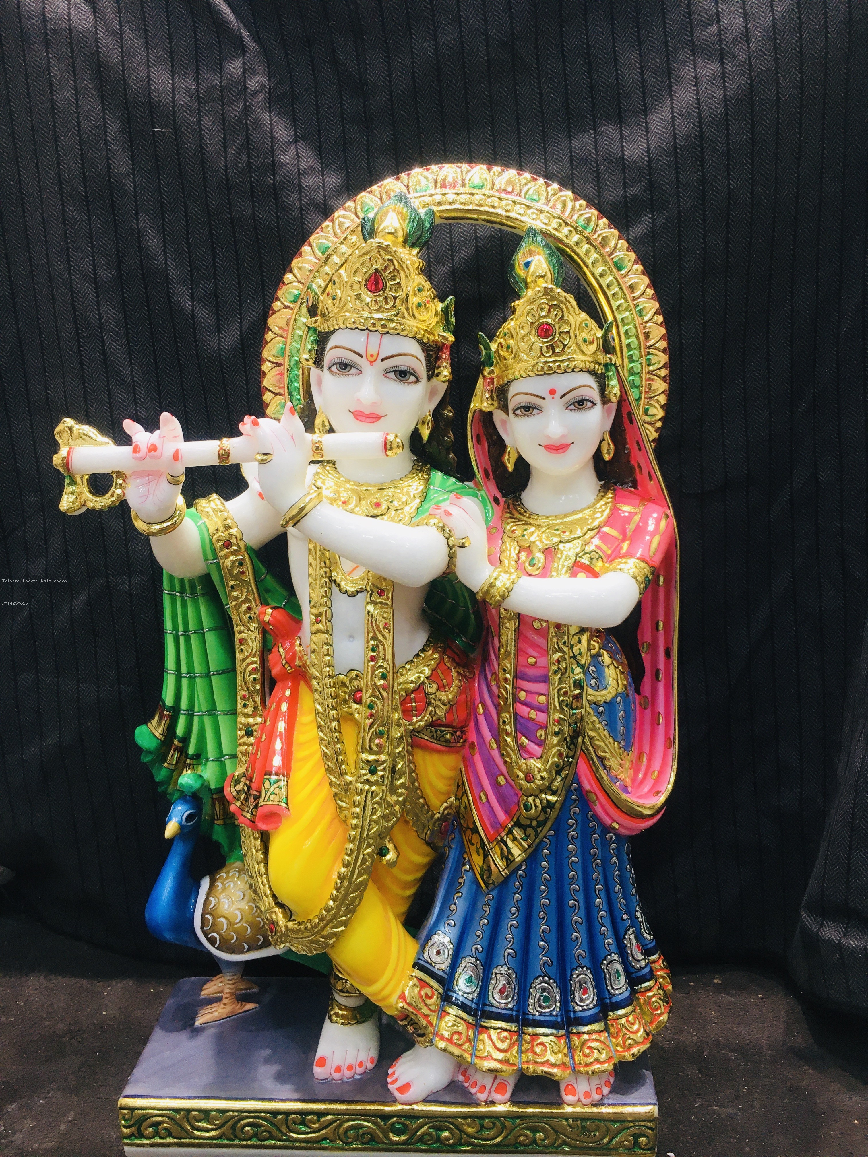 Bright Radha Krishna Peacock Statue thumbnail